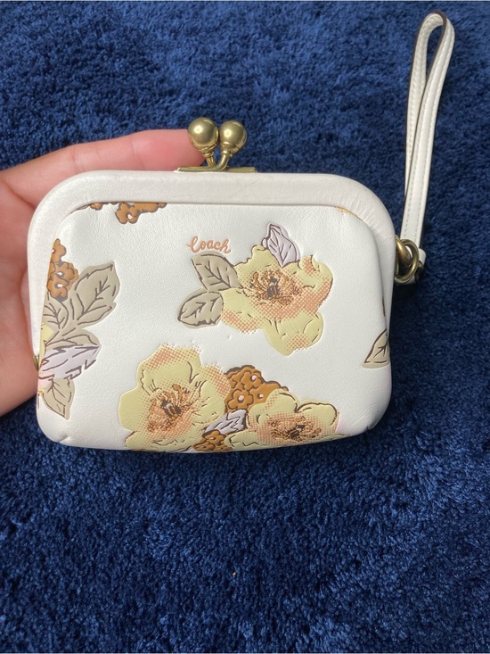 Coach Handbags - Coach Cream Floral Kiss-Lock Wristlet in Yellow and Brown